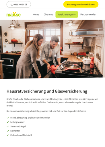 maxxse.de Ansicht eines Versicherungs-Designs mit positiver Bildsprache