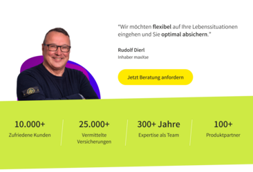 maxxse.de Ansicht des Zitats vom CEO mit einer call to action zum Rückruf-Formular